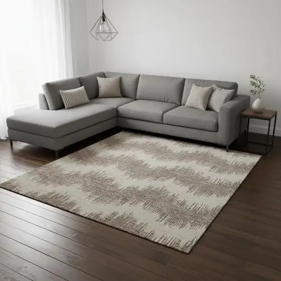 Taupe And Beige Chevron Washable Area Rug With UV Protection Photo 2