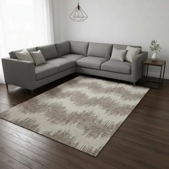 Taupe And Beige Chevron Washable Area Rug With UV Protection Photo 2