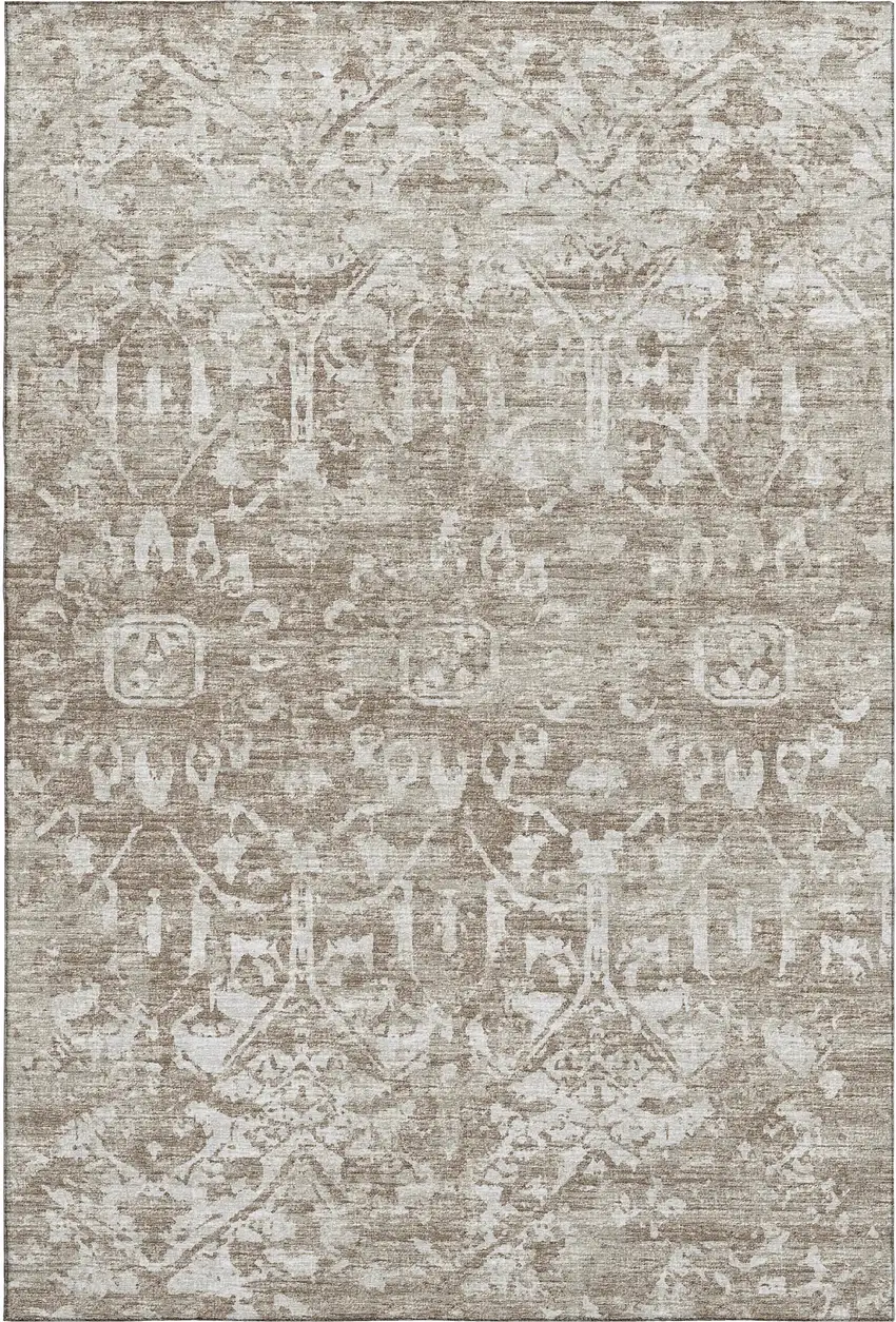 Taupe And Beige Damask Washable Indoor Outdoor Area Rug Photo 7