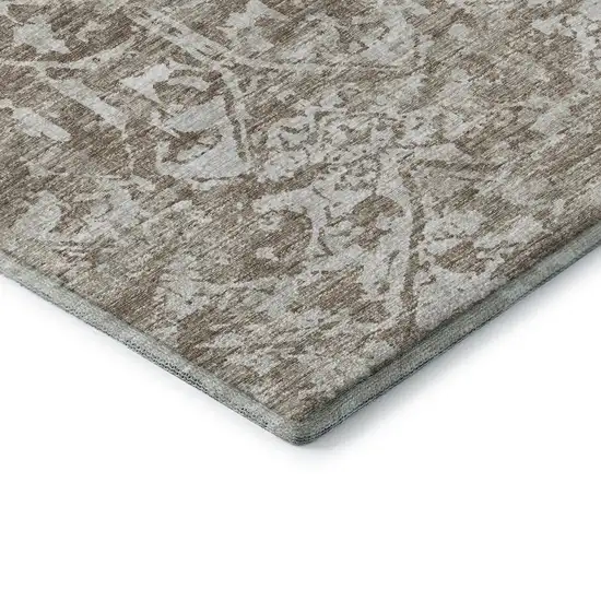 Taupe And Beige Damask Washable Indoor Outdoor Area Rug Photo 4