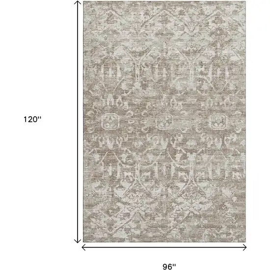 Taupe And Beige Damask Washable Indoor Outdoor Area Rug Photo 3