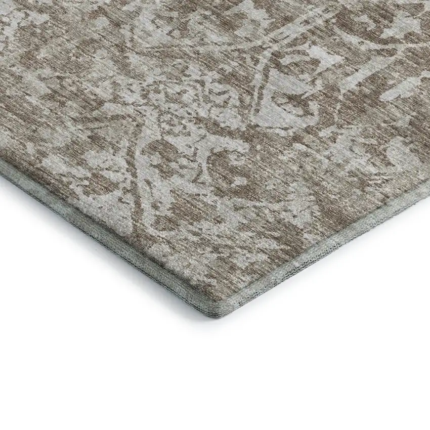 Taupe And Beige Damask Washable Indoor Outdoor Area Rug Photo 5
