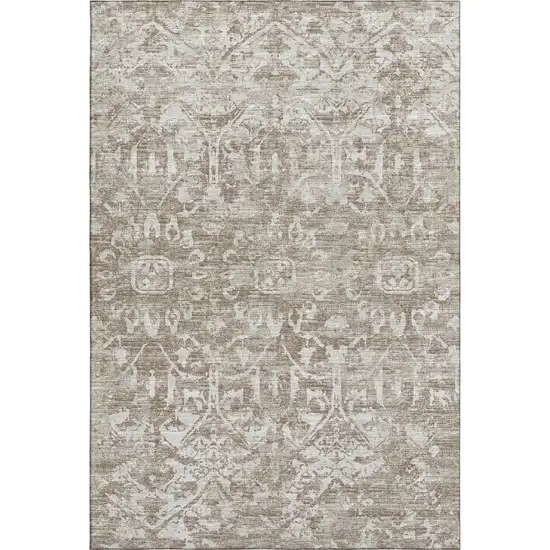 Taupe And Beige Damask Washable Indoor Outdoor Area Rug Photo 8