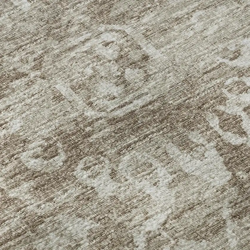 Taupe And Beige Damask Washable Indoor Outdoor Area Rug Photo 9