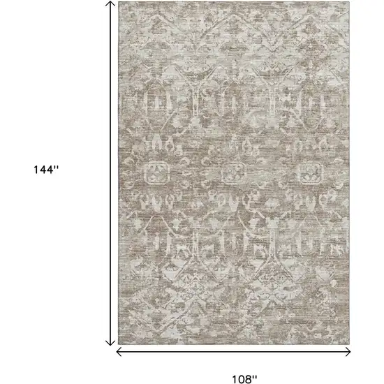 Taupe And Beige Damask Washable Indoor Outdoor Area Rug Photo 3