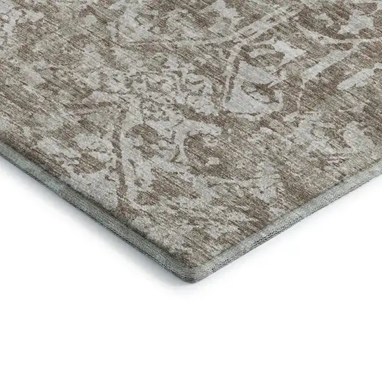 Taupe And Beige Damask Washable Indoor Outdoor Area Rug Photo 5