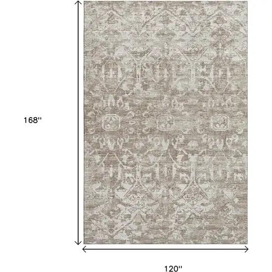 Taupe And Beige Damask Washable Indoor Outdoor Area Rug Photo 3