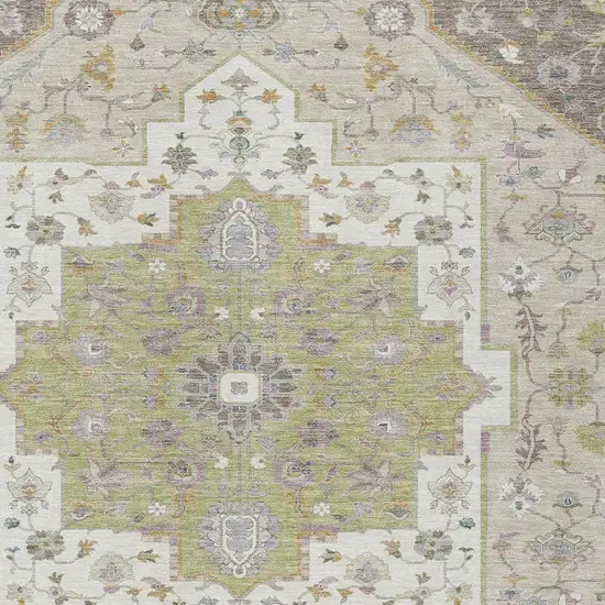 Taupe And Beige Floral Medallion Washable Indoor Outdoor Area Rug Photo 3