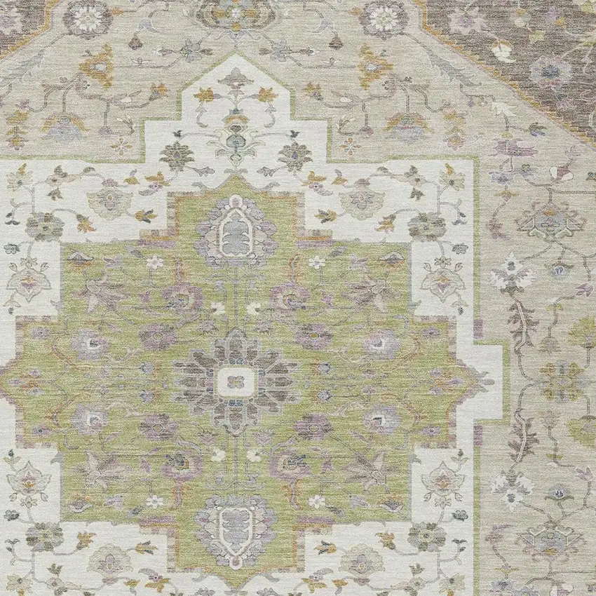 Taupe And Beige Floral Medallion Washable Indoor Outdoor Area Rug Photo 3