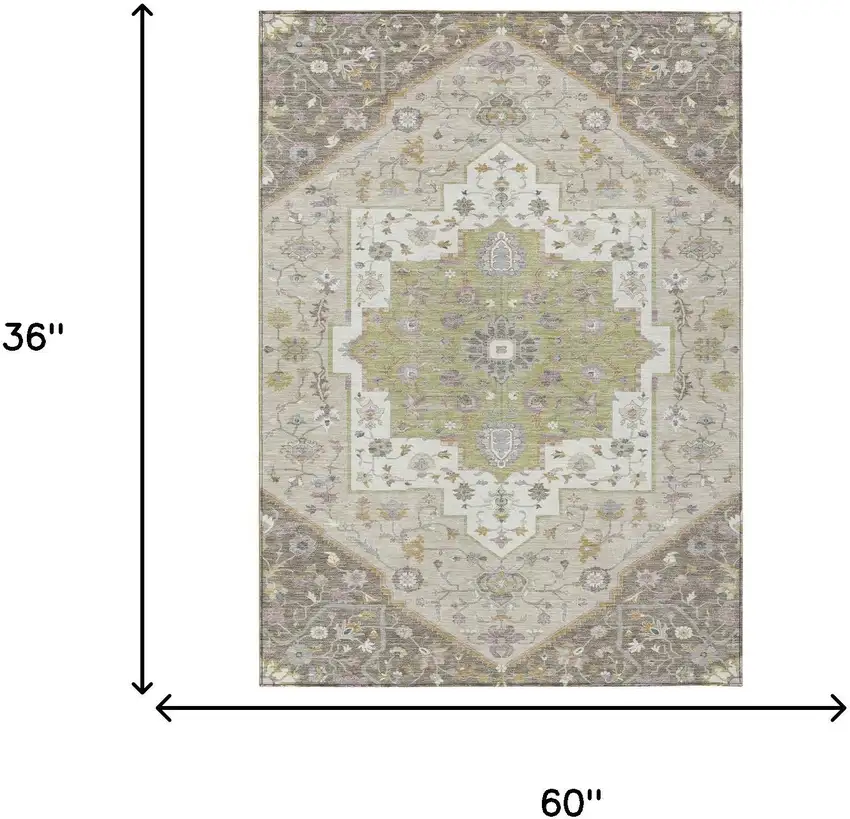 Taupe And Beige Floral Medallion Washable Indoor Outdoor Area Rug Photo 7