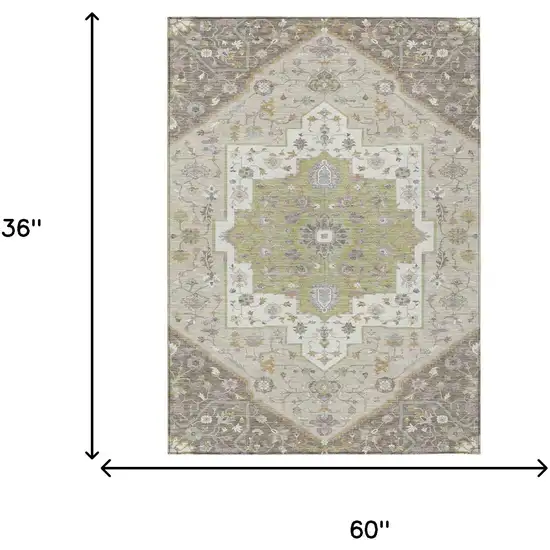 Taupe And Beige Floral Medallion Washable Indoor Outdoor Area Rug Photo 7