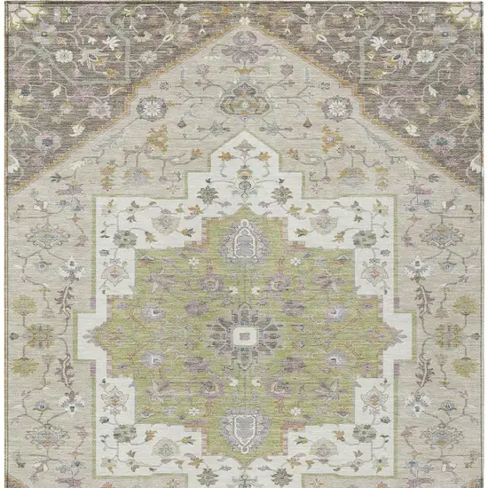 Taupe And Beige Floral Medallion Washable Indoor Outdoor Area Rug Photo 4