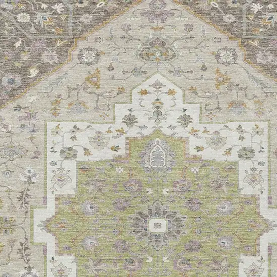 Taupe And Beige Floral Medallion Washable Indoor Outdoor Area Rug Photo 3