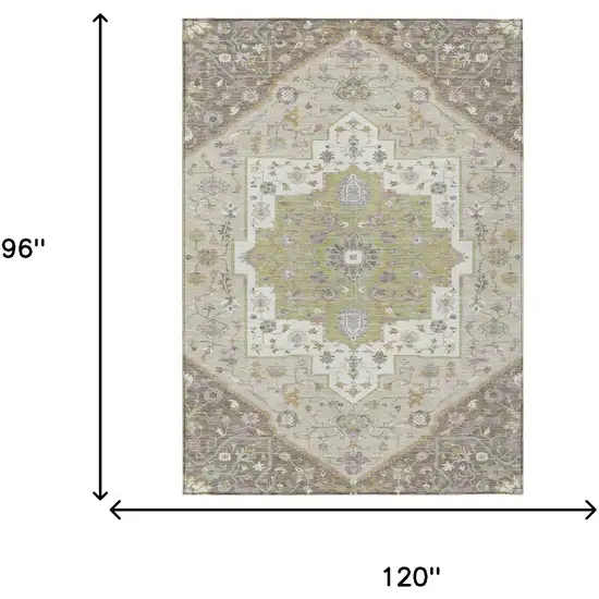 Taupe And Beige Floral Medallion Washable Indoor Outdoor Area Rug Photo 7