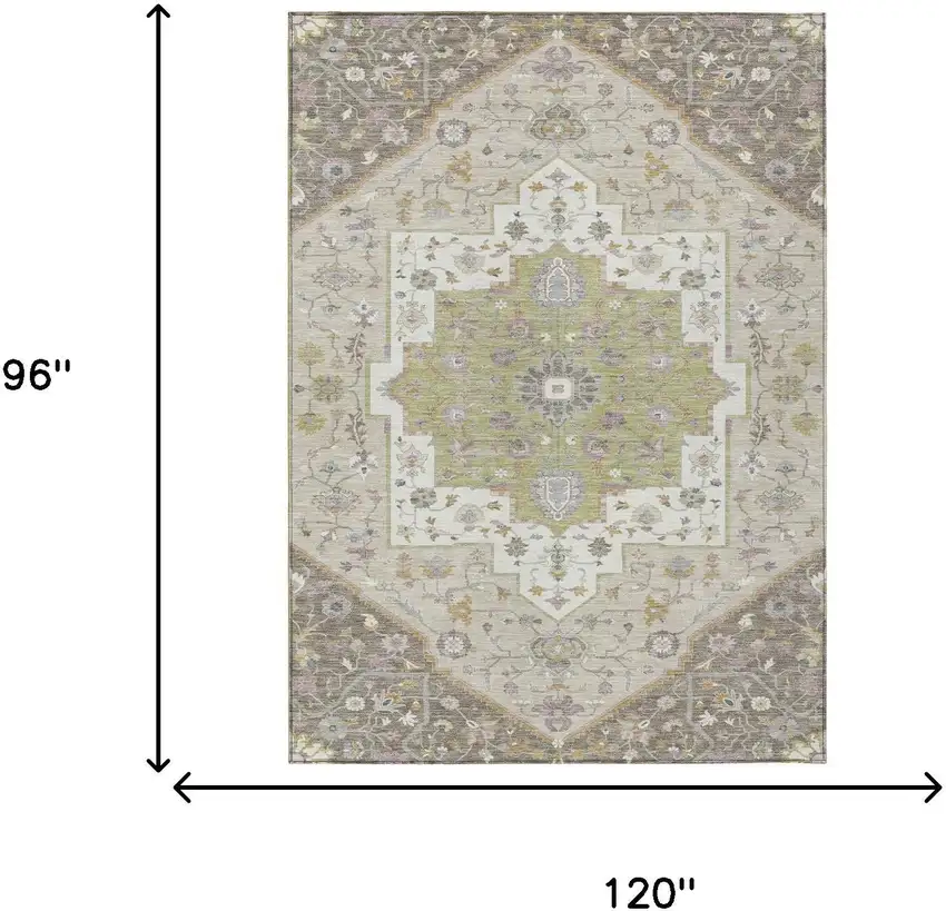 Taupe And Beige Floral Medallion Washable Indoor Outdoor Area Rug Photo 7