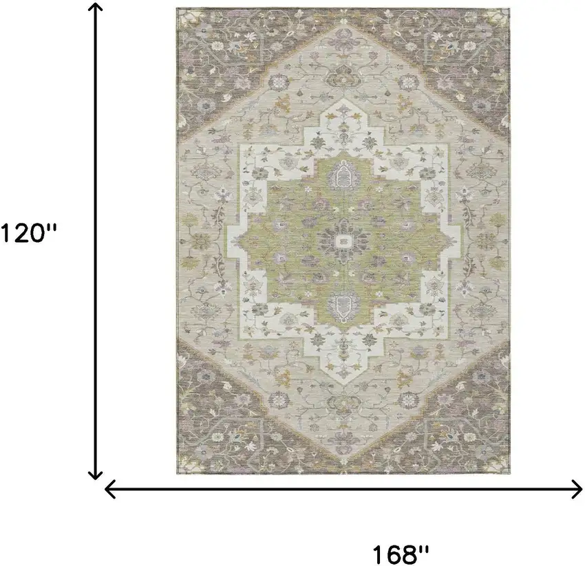 Taupe And Beige Floral Medallion Washable Indoor Outdoor Area Rug Photo 7