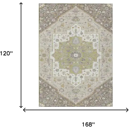 Taupe And Beige Floral Medallion Washable Indoor Outdoor Area Rug Photo 7