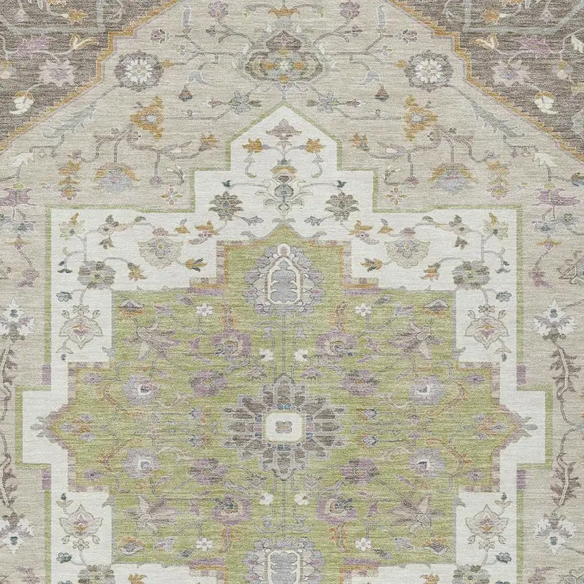 Taupe And Beige Floral Medallion Washable Indoor Outdoor Area Rug Photo 3