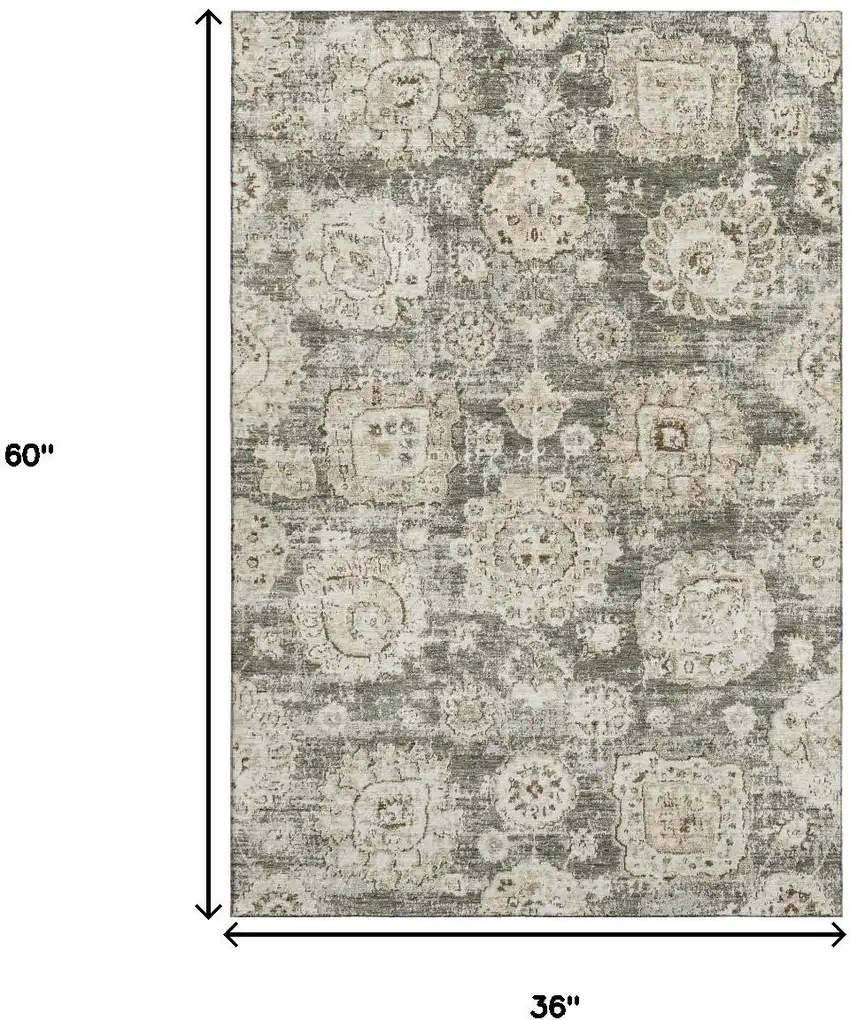 Taupe And Beige Floral Washable Area Rug With UV Protection Photo 9