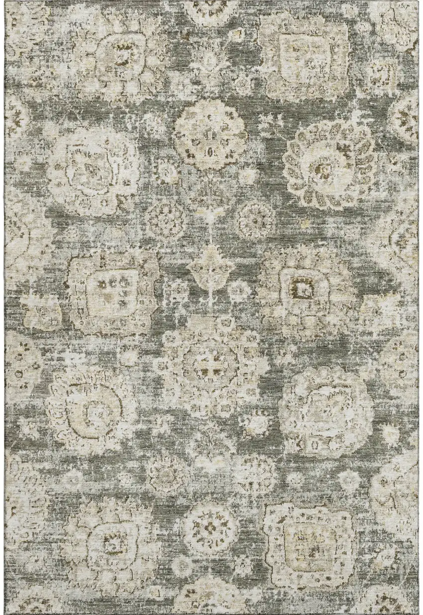 Taupe And Beige Floral Washable Area Rug With UV Protection Photo 1