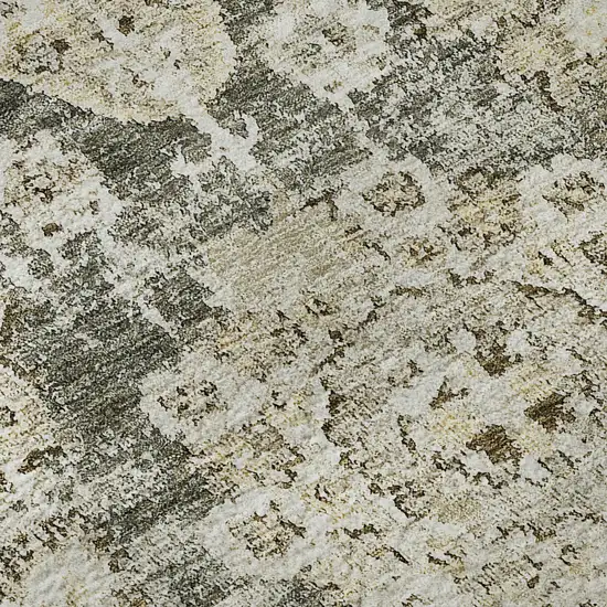 Taupe And Beige Floral Washable Area Rug With UV Protection Photo 8