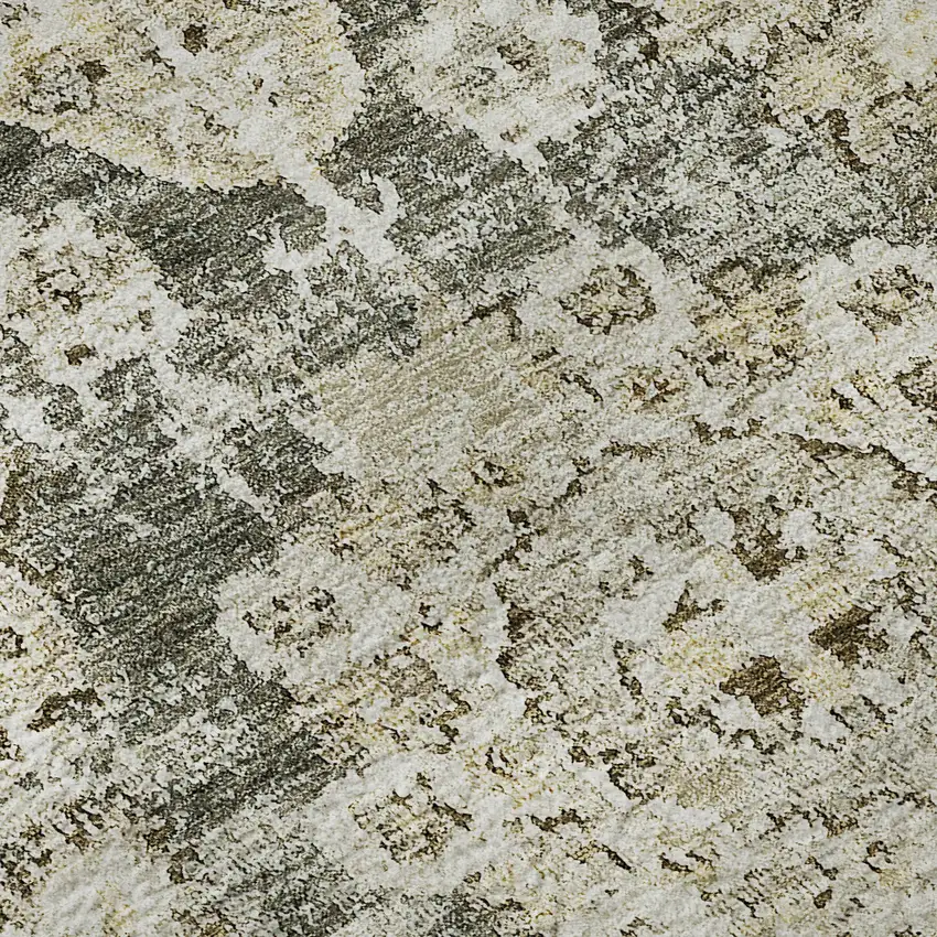 Taupe And Beige Floral Washable Area Rug With UV Protection Photo 8