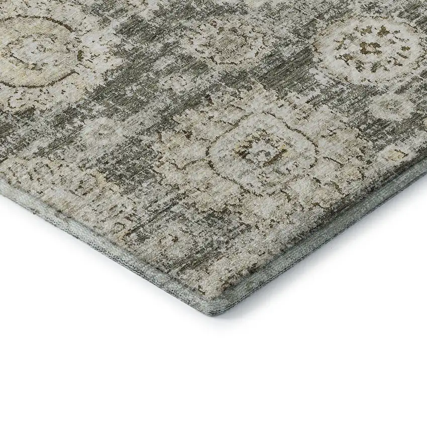 Taupe And Beige Floral Washable Area Rug With UV Protection Photo 5