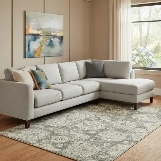 Taupe And Beige Floral Washable Area Rug With UV Protection Photo 1