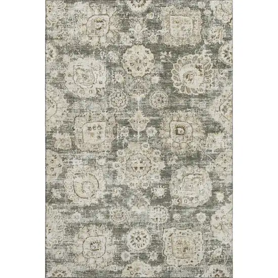 Taupe And Beige Floral Washable Area Rug With UV Protection Photo 1