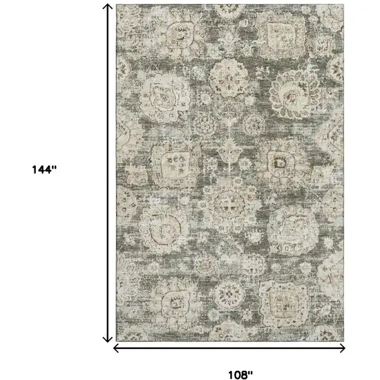 Taupe And Beige Floral Washable Area Rug With UV Protection Photo 8
