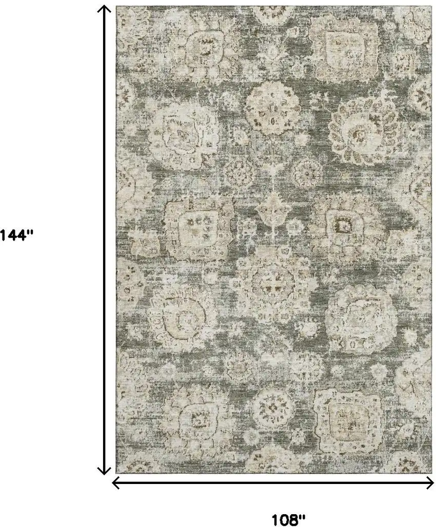Taupe And Beige Floral Washable Area Rug With UV Protection Photo 8
