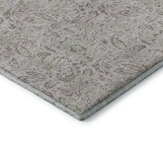 Taupe And Beige Floral Washable Area Rug With UV Protection Photo 7