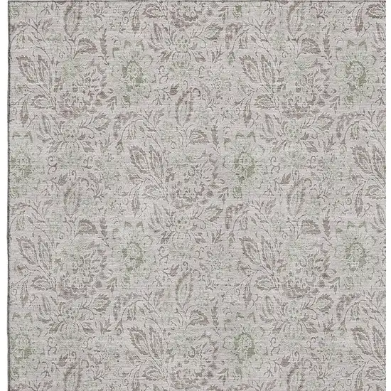Taupe And Beige Floral Washable Area Rug With UV Protection Photo 2