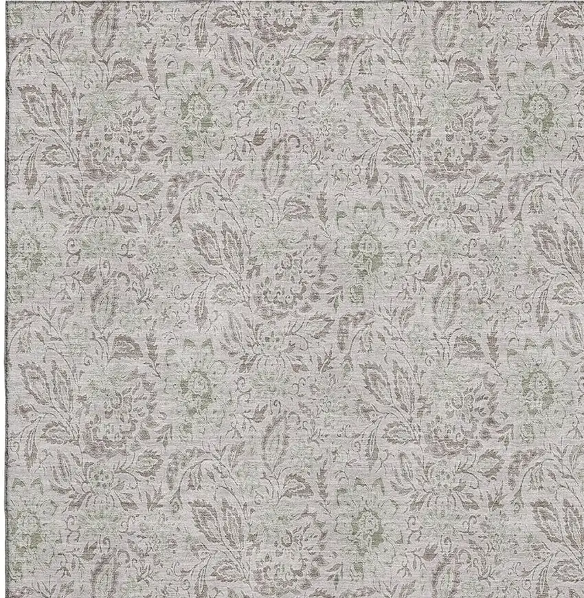 Taupe And Beige Floral Washable Area Rug With UV Protection Photo 2