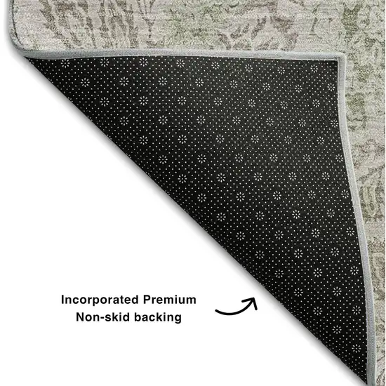 Taupe And Beige Floral Washable Area Rug With UV Protection Photo 6