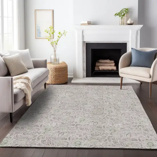 Taupe And Beige Floral Washable Area Rug With UV Protection Photo 4