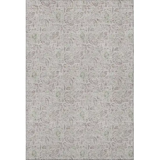 Taupe And Beige Floral Washable Area Rug With UV Protection Photo 3
