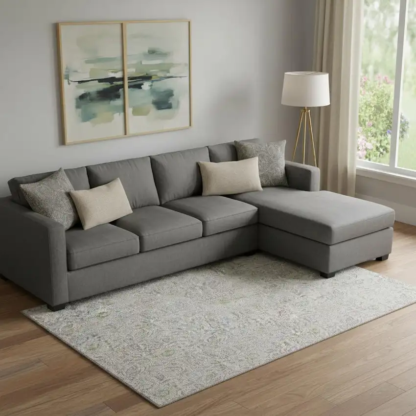 Taupe And Beige Floral Washable Area Rug With UV Protection Photo 1