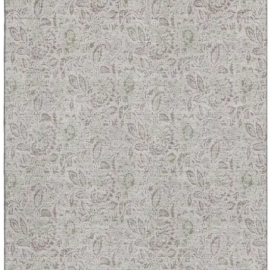 Taupe And Beige Floral Washable Area Rug With UV Protection Photo 2