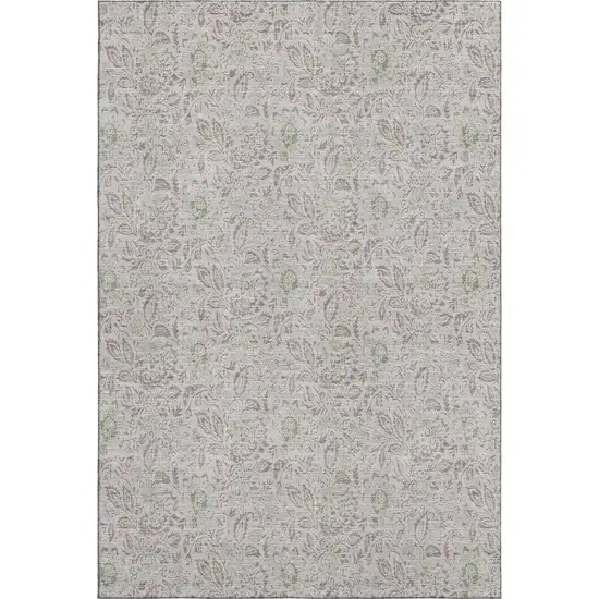 Taupe And Beige Floral Washable Area Rug With UV Protection Photo 1