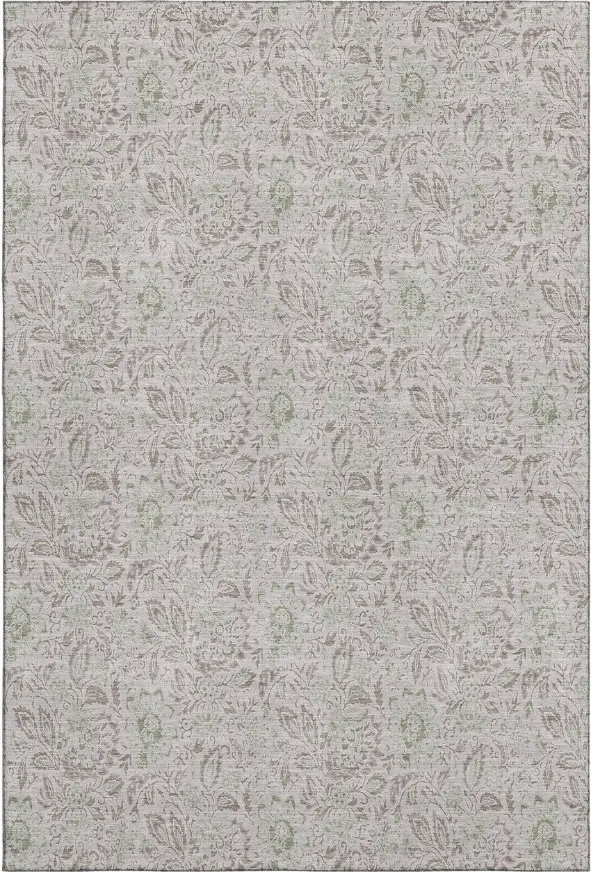 Taupe And Beige Floral Washable Area Rug With UV Protection Photo 1