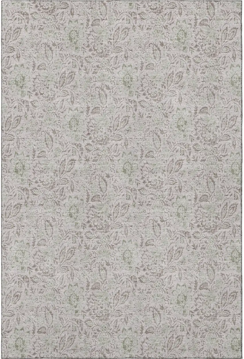 Taupe And Beige Floral Washable Area Rug With UV Protection Photo 3