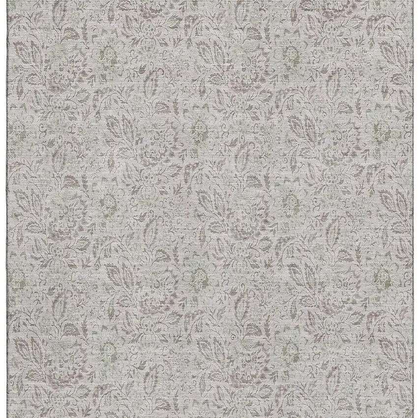 Taupe And Beige Floral Washable Area Rug With UV Protection Photo 2
