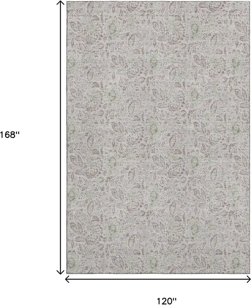 Taupe And Beige Floral Washable Area Rug With UV Protection Photo 3