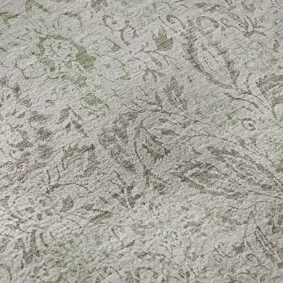 Taupe And Beige Floral Washable Area Rug With UV Protection Photo 9