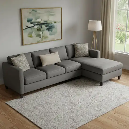 Taupe And Beige Floral Washable Area Rug With UV Protection Photo 1