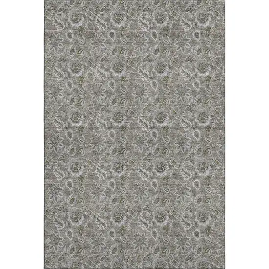 Taupe And Beige Floral Washable Area Rug With UV Protection Photo 1
