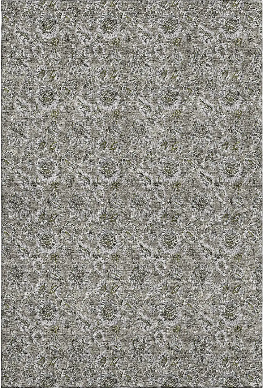 Taupe And Beige Floral Washable Area Rug With UV Protection Photo 1