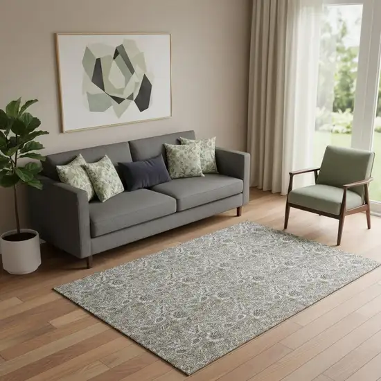 Taupe And Beige Floral Washable Area Rug With UV Protection Photo 1