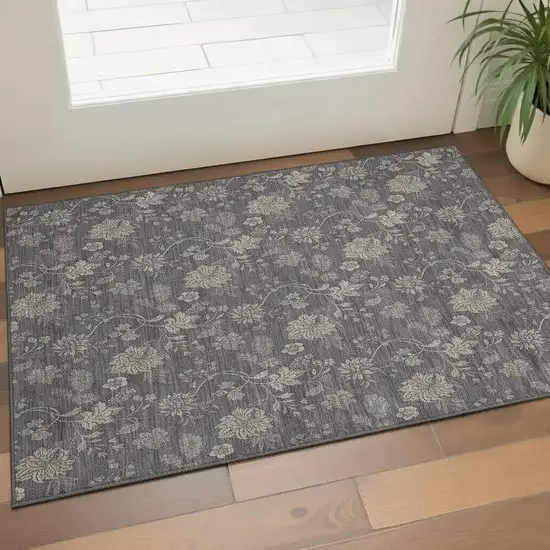 Taupe And Beige Floral Washable Area Rug With UV Protection Photo 1